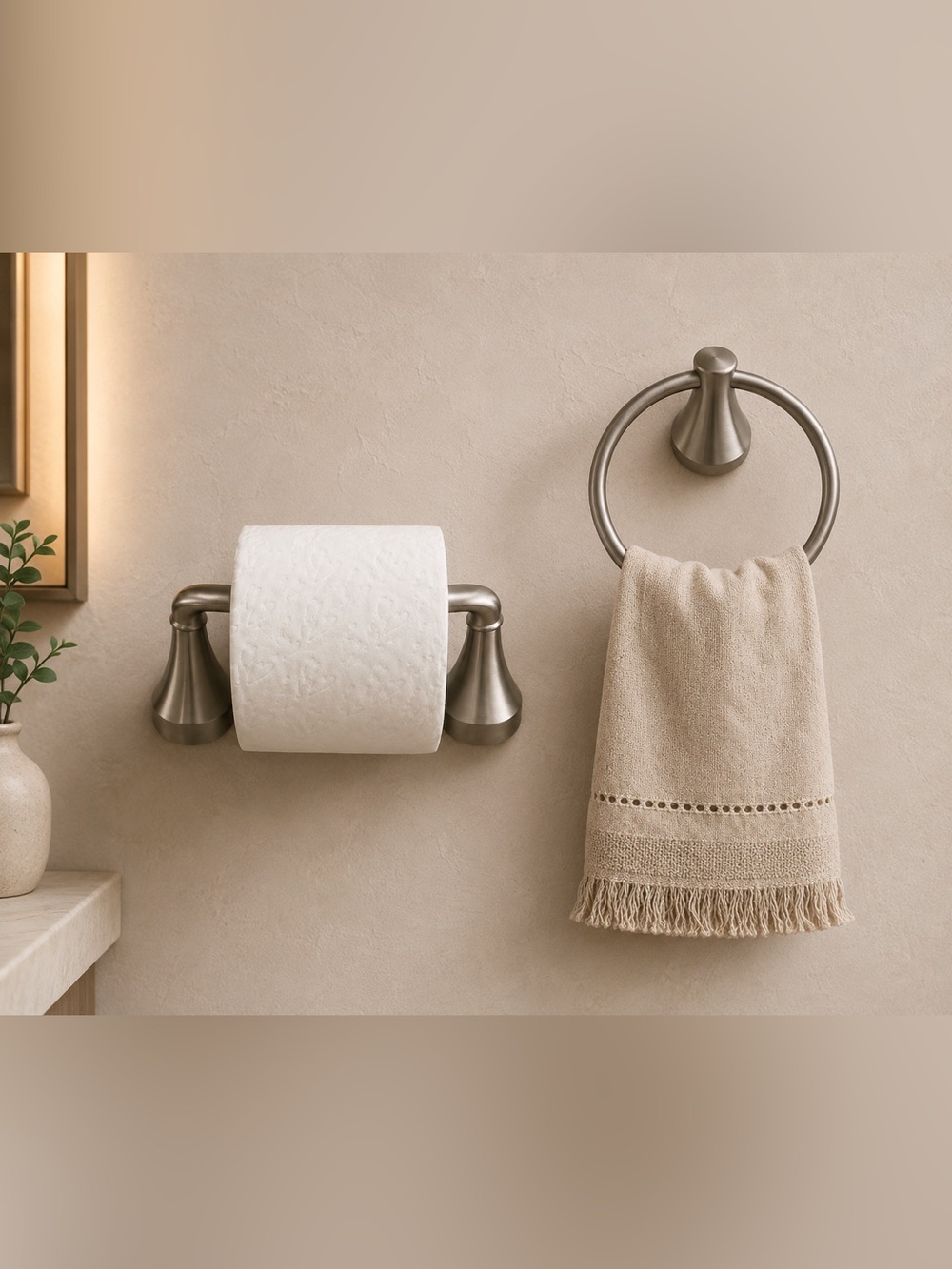Bathroom Hardware Bundle - Brushed Nickel
Toilet Paper Holder & Towel Ring - New